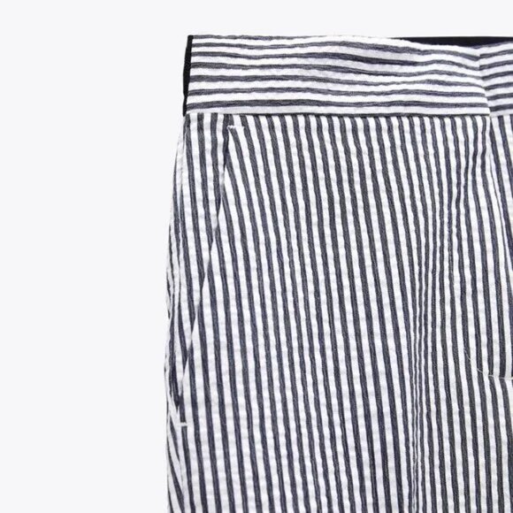ZARA PANTS elastic waist Sz M COTTON BLUE & WHITE STRIPES PREPPY NAUTICAL NWT ! - Picture 7 of 12